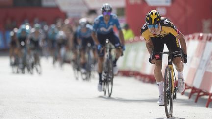 Primoz Roglic récupéra&nbsp;t'il le maillot rouge&nbsp;lors de la 14e étape du Tour d'Espagne,&nbsp;samedi 28 août 2021 ?&nbsp; (JORGE GUERRERO / AFP)