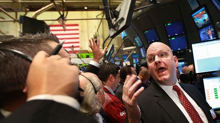 New York, 2 octobre 2008. Des traders à la Bourse de New York. (SPENCER PLATT / GETTY IMAGES NORTH AMERICA)