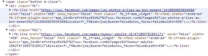 Le code cach&eacute; derri&egrave;re le bouton "Fermer" fait en fait "aimer" &agrave; l'internaute des pages Facebook &agrave; son insu. (VINCENT MATALON / FRANCETV INFO)