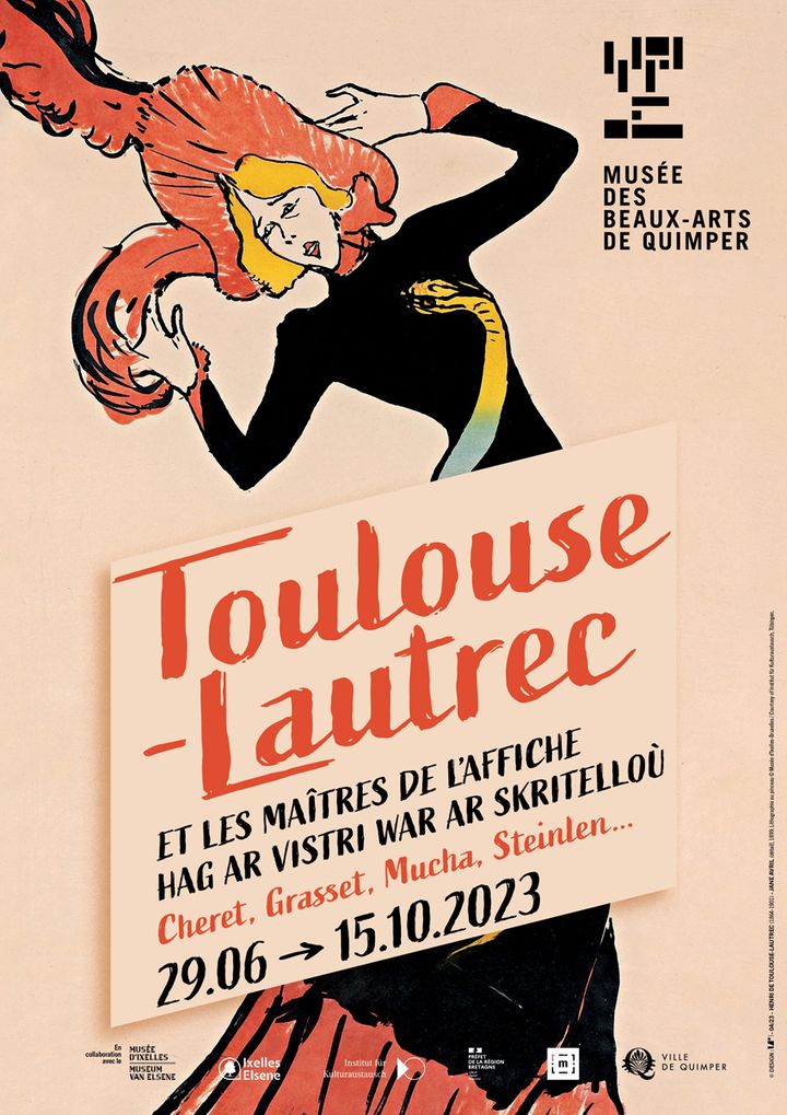 L'affiche de l'exposition reprend une création de Toulouse-Lautrec qui avait croqué la silhouette de Jane Avril. Amie de l'artiste, elle fut l'une des étoiles du quadrille du Moulin-Rouge mais aussi danseuse soliste. (Musée des Beaux-arts de Quimper)