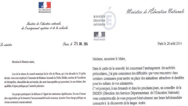 &nbsp; (A gauche, une lettre officielle du ministre Benoît Hamon, à droite, celle attribuée à Najat Vallaud-Belkacem © DR)