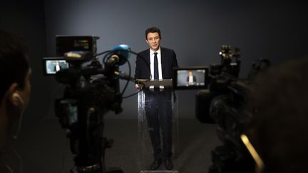 Benjamin Griveaux lors de son annonce de renoncement à la candidature à la mairie de Paris, le 14 février 2020. (LIONEL BONAVENTURE / AFP)