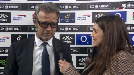 Fabien Galthié après la victoire de la France face à l'Angleterre lors du Tournoi des six nations, le 11 mars 2023. (FRANCE 2)