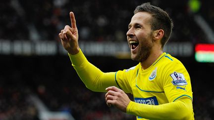 Le milieu international fran&ccedil;ais de Newcastle Yohan Cabaye c&eacute;l&egrave;bre un but lors d'un match de&nbsp;Premier League, &agrave; Manchester (Royaume-Uni), le 7 d&eacute;cembre 2013. (ANDREW YATES / AFP)