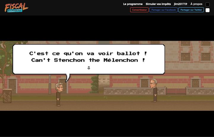 Capture d'écran du jeu "Fiscal Kombat", développé par des soutiens de Jean-Luc Mélenchon. (FISCALKOMBAT.FR)