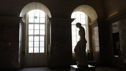 La "Vénus de Milo" photographiée au Louvre, vidé de ses visiteurs à cause de la pandémie, le 21 février 2021. (ARNAUD JOURNOIS / MAXPPP)