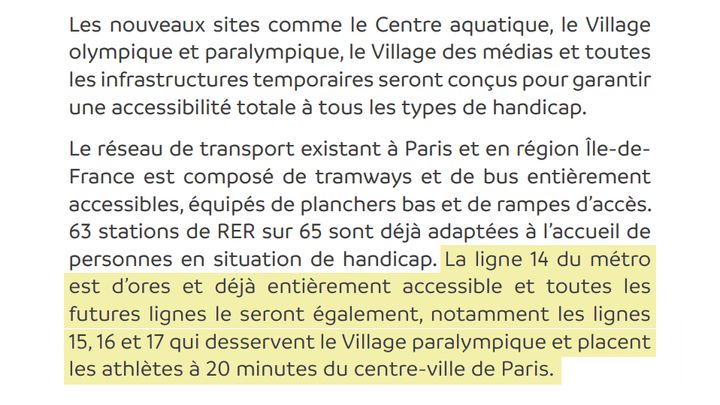 Le dossier de candidature de Paris 2024, dans la troisième partie déposée en février 2017, mentionne la création des lignes 15, 16 et 17. (PARIS 2024 / CNOSF)