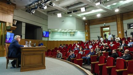 Russian Foreign Minister Sergei Vershinin in front of journalists on July 21, 2023 in Moscow.  (MIKHAIL METZEL / TASS / SIPA)