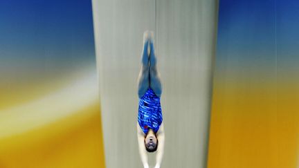 La Chinoise Chen Ruolin en demi-finale de l'&eacute;preuve du plongeon de 10 m&egrave;tres lors de la Coupe du monde de la discipline &agrave; Londres (Royaume-Uni), le 21 f&eacute;vrier 2012. (ANDREW WINNING / REUTERS)