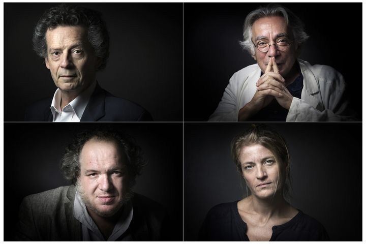 Les quatre derniers finalistes du Goncourt Hédi Kaddour, Tobie Nathan, Mathias Enard et Nathalie Azoulay.
 (JOEL SAGET / AFP)