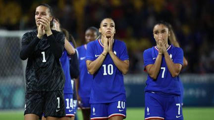 L'équipe de France féminine de football s'est inclinée face au Brésil, en quarts de finale du tournoi olympique, le 3 août 2024 au stade de la Beaujoire de Nantes. (ROMAIN PERROCHEAU / AFP)