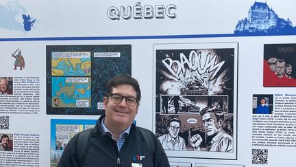 Thomas-Louis Côté, commissaire de l’exposition "D’un océan à l’autre, cap sur la bande dessinée canadienne" à Angoulême, le 25 janvier 2024. (MOHAMED BERKANI)