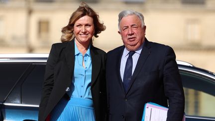 Les présidents des deux chambres du Parlement, Yaël Braun-Pivet et Gérard Larcher, lors du Congrès à Versailles, le 4 mars 2024. (EMMANUEL DUNAND / AFP)