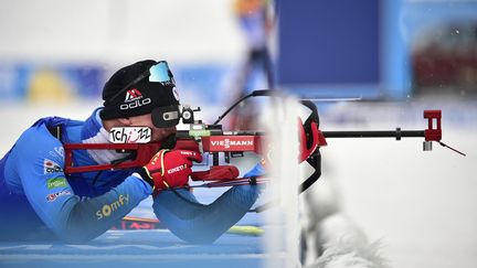 Simon Desthieux lors du sprint hommes aux Mondiaux de Pokljuka, le 12 février 2021.  (JURE MAKOVEC / AFP)