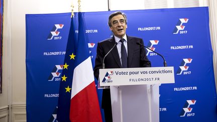 François Fillon lors de son discours de victoire au 1er tour de la primaire de la droite et du centre, dimanche 20 novembre 2016. (VINCENT ISORE / MAXPPP)