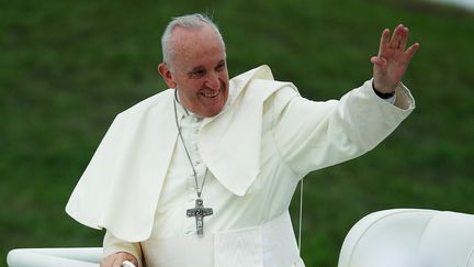 Le pape François salue la foule à son arrivée à la Rencontre mondiale des familles, à Dublin, en Irlande, le 26 août 2018. (HANNAH MCKAY / REUTERS)