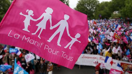 Lors d'une manifestation contre l'ouverture du mariage aux couples homosexuels, le 26 mai 2013, &agrave; Paris.&nbsp; (THOMAS SAMSON / AFP)