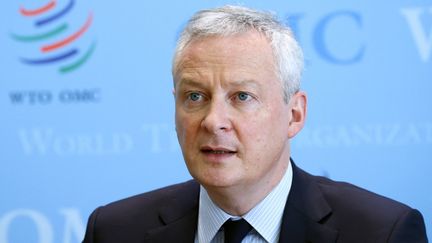 Le ministre de l'Economie, Bruno Le Maire, lors d'une conférence de presse, à Genève (Suisse), le 1er avril 2021. (DENIS BALIBOUSE / AFP)