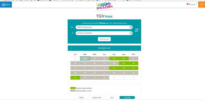 Capture écran d'une page de réservation sur le site de la SNCF. (FRANCEINFO)