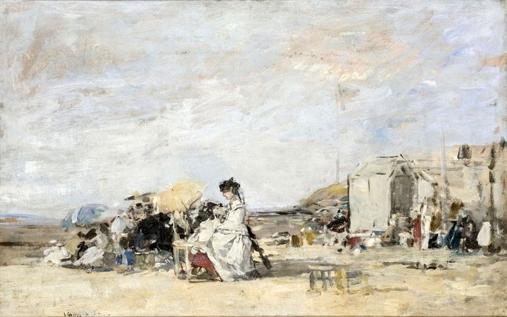 Eugène Boudin, "Dame en blanc sur la plage de Trouville", 1869, Le Havre, musée d'art moderne André Malraux, don Louis Boudin, 1900&nbsp; (© MuMa Le Havre / Florian Kleinefenn)