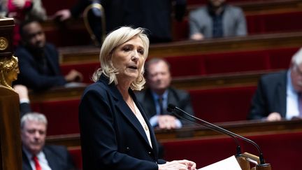 Marine Le Pen à l'Assemblée national, le 30 janvier 2024, à Paris. (ALEXIS SCIARD / MAXPPP)