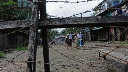 Quartier musulman de Sittwe, fermé par des barbelés. (AFP)