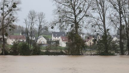 A photo taken on November 10, 2023 shows a partial view of the flooding in Isques, near Boulogne-sur-Mer (Pas-de-Calais).  (DENIS CHARLET / AFP)