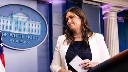 Sarah Sanders dans la salle de presse de la Maison Blanche, le 7 juin 2018. (CHERISS MAY / NURPHOTO / AFP)