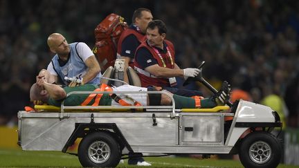 Paul O'Connell, évacué sur civière lors du match face à l'équipe de France (FRANCK FIFE / AFP)