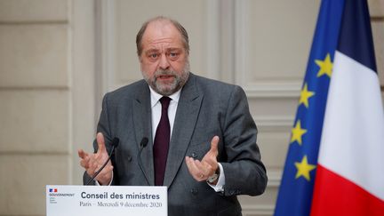 Le minstre de la Justice, Éric Dupond-Moretti lors d'une conférence de presse à l'Élysée, le 9 décembre 2020. (CHARLES PLATIAU / POOL)