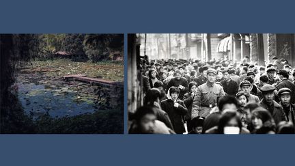 A gauche, Flore, "L'odeur de la nuit était celle du jasmin" - A droite, Marc Riboud, "Scène de rue à Pékin, 1965"  (A gauche © FLORE, Courtesy Galerie Clémentine de la Féronnière - A droite © Marc Riboud, Courtesy Polka Galerie)