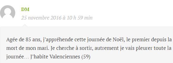 Un commentaire laissé sur le forum seniorenforme.com par une dame qui cherche de la compagnie pour Noël. (CAPTURE ECRAN)