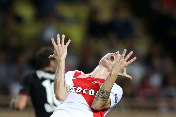 Le défenseur de l'AS Monaco Andrea Raggi lors du match Monaco-Leverkusen, le 27 septembre 2016. (VALERY HACHE / AFP)