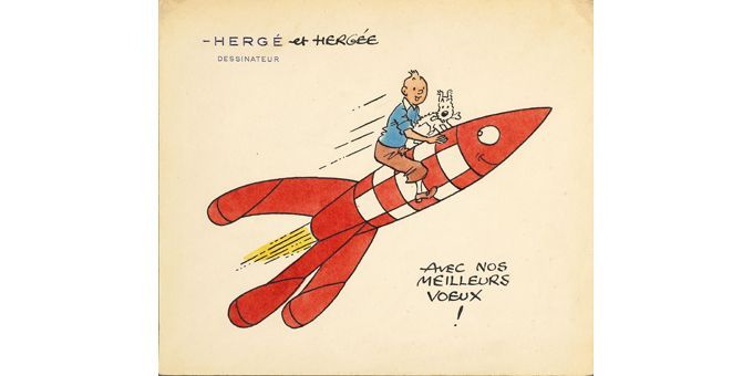 Carte de voeux réalisée par Hergé (1953-1954), en vente chez Artcurial le 26 novembre
 (-)