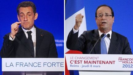 Dernière ligne droite cruciale avant le premier tour pour Nicolas Sarkozy et François Hollande. (PATRICK KOVARIK RAYMOND ROIG / AFP)