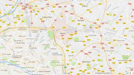 Capture d'écran de Google maps pointant Pantin (Seine-Saint-Denis) où une femme a été abattue à bord de sa voiture, le 23 septembre 2016. (GOOGLE MAPS)