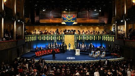 Juste avant la cérémonie de remise du prix Nobel, le 10 décembre 2018, au Concert Hall de Stockholm. 
 (Jonathan NACKSTRAND / AFP)