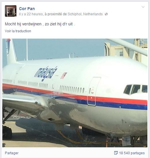 Capture d'&eacute;cran du message Facebook post&eacute; par un N&eacute;erlandais avant d'embarquer dans l'avion de la Malaysia Airlines, qui s'est &eacute;cras&eacute; en Ukraine le 17 juillet 2014. (FACEBOOK / FRANCETV INFO)