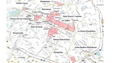 Capture &eacute;cran de la carte du projet des 12 futures zones touristiques internationales &agrave; Paris. (MINISTERE DE L'ECONOMIE / FRANCETV INFO)