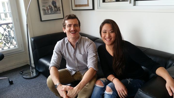 Jérémie Battaglia, réalisateur du documentaire "Parfaites", et Marie-Lou Morin, capitaine de l'équipe canadienne de natation synchronisée. (CECILIA ARBONA / RADIO FRANCE)