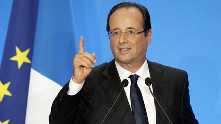 Fran&ccedil;ois Hollande lors d'une conf&eacute;rence de presse le 25 avril 2012 &agrave; Paris. (PATRICK KOVARIK / AFP)