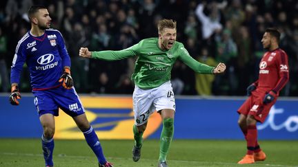 Alexander Soderlund, l'attaquant des Verts, avaient offert la victoire aux Stéphanois lors du dernier derby en janvier dernier, à Geoffroy-Guichard. (JEFF PACHOUD / AFP)