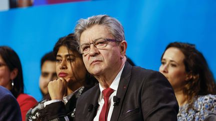 Jean-Luc Mélenchon lors de la Convention pour l'Union Populaire à Villepinte, au lancement de la campagne pour les européennes, le 16 mars 2024. (OLIVIER CORSAN / MAXPPP)