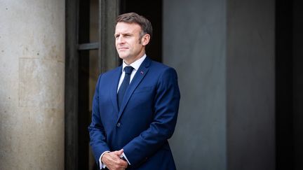 Emmanuel Macron at the Elysée Palace in Paris on July 26, 2024. (XOSE BOUZAS / HANS LUCAS / AFP)