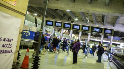 Des portiques anti-fraude sont testés sur les quais de la gare Montparnasse, à Paris, le 14 janvier 2016. (MAXPPP)