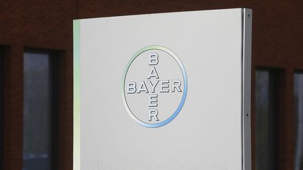 Le logo du géant pharmaceutique Bayer, en mars 2018. (NICOLAS MAETERLINCK / BELGA MAG)