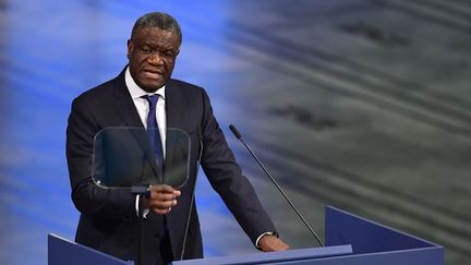 Le prix Nobel de la Paix,&nbsp;Denis Mukwege, à Oslo le 10 décembre 2018. (TOBIAS SCHWARZ / AFP)