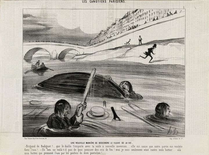 Honoré Daumier, "Une nouvelle manière de descendre le fleuve de la vie", Le Charivari, 22 avril 1843
 (Maison de Balzac / Roger-Viollet)