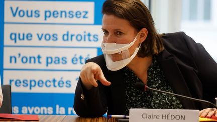 Rights Defender Claire Hédon during the inauguration of the call center "Anti-discrimination" in Paris, February 12, 2021. (LUDOVIC MARIN / AFP)