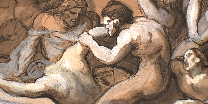 Version du tableau à laquelle Géricault a finalement renoncé en raison de la scène de cannibalisme
 (Musée du Louvre)